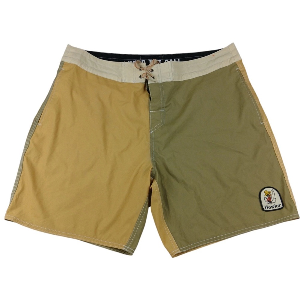 HOWLER BROTHERS Buchannon Board Shorts Men's 36 Two Tone Yellow & Green
